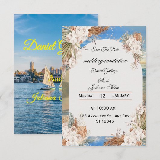 Rustic Floral Sky Wedding Invitation Einladung (Vorne/Hinten)