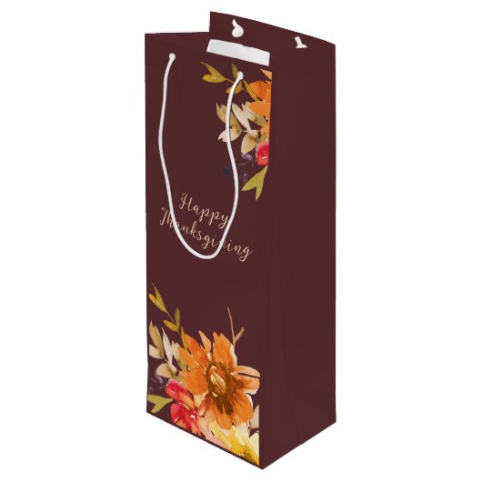 Rustic Floral Thanksgiving Geschenktüte Für Weinflaschen (Rückseite Schrägansicht)