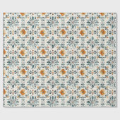 Rustic Floral Tile Wrapping Paper, Orange & Teal  Geschenkpapier (Flach)