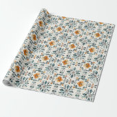 Rustic Floral Tile Wrapping Paper, Orange & Teal  Geschenkpapier (Ungerollt)