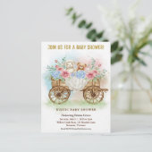 Rustic Floral Wagon Baby Shower Invitation Postkarte (Stehend Vorderseite)