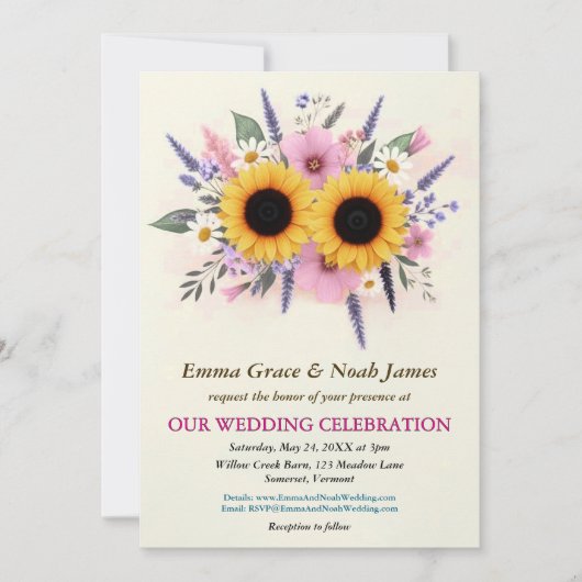 Rustic Floral Wedding Einladung (Vorderseite)