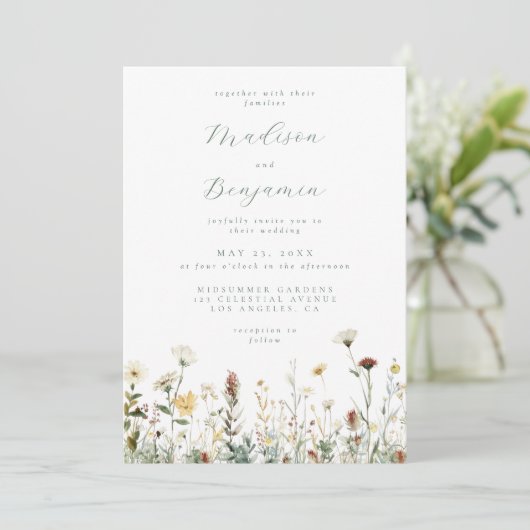 Rustic Floral Wedding Invitation Einladung (Stehend Vorderseite)