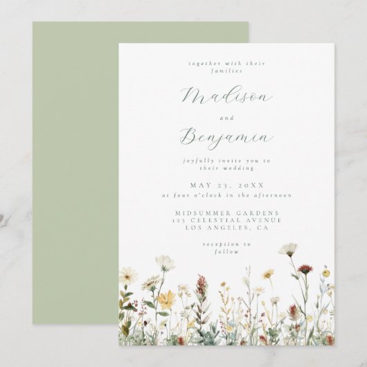 Rustic Floral Wedding Invitation Einladung (Vorne/Hinten)