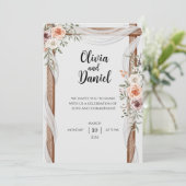 Rustic Floral Wedding Invitation with Wooden Arch Einladung (Stehend Vorderseite)
