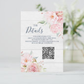 Rustic Floral Wedding QR code Details Insert (Stehend Vorderseite)