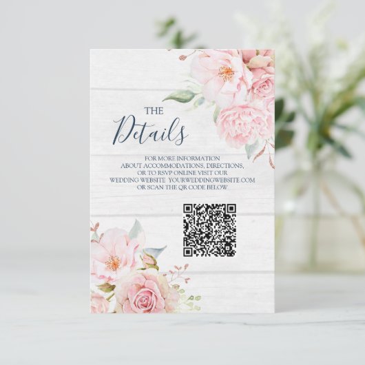 Rustic Floral Wedding QR code Details Insert (Stehend Vorderseite)
