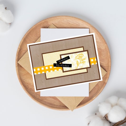 Rustic Floral Yellow Birthday Karte