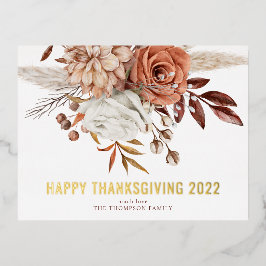 Rustic Florals Happy Thanksgiving 2022 Glam Real Folien Feiertagspostkarte