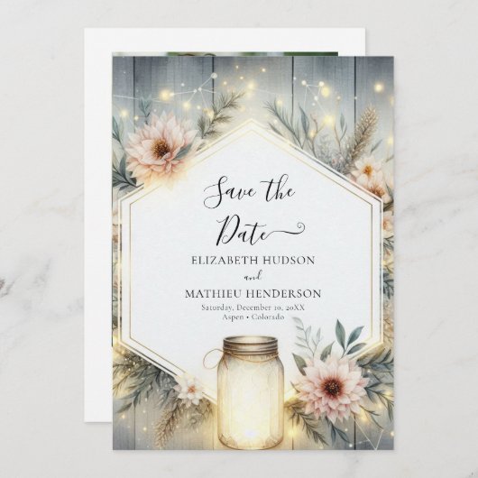 Rustic Florals Mason Jar Wedding Save The Date (Vorne/Hinten)