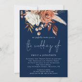 Rustic Florals QR Code Navy Blue Wedding Einladung (Vorderseite)