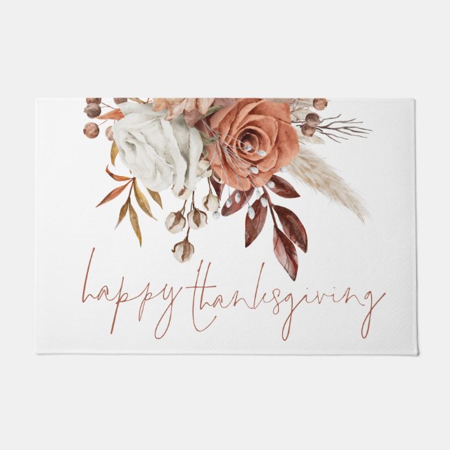 Rustic Florals Terracotta Happy Thanksgiving Fußmatte (Vorderseite)