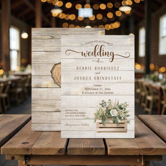 Rustic Flowers on Wood Wedding Invitation Einladung