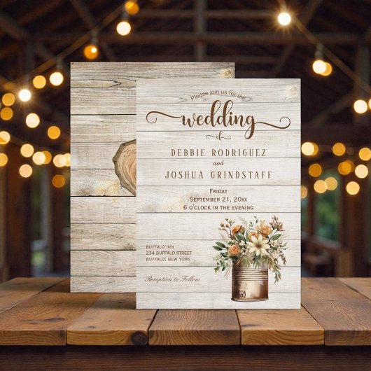 Rustic Flowers on Wood Wedding Invitation Einladung