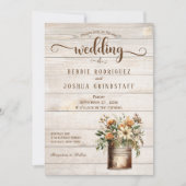 Rustic Flowers on Wood Wedding Invitation Einladung (Vorderseite)