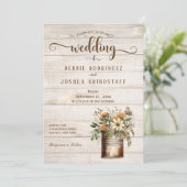Rustic Flowers on Wood Wedding Invitation Einladung (Stehend Vorderseite)