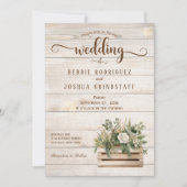 Rustic Flowers on Wood Wedding Invitation Einladung (Vorderseite)