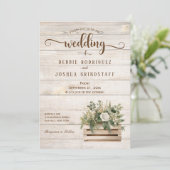 Rustic Flowers on Wood Wedding Invitation Einladung (Stehend Vorderseite)