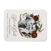Rustic foliag, burgundy floral photo wedding magnet (Horizontal)