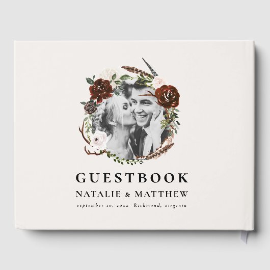 Rustic Foliage and Antler Wedding Gästebuch (Rückseite)