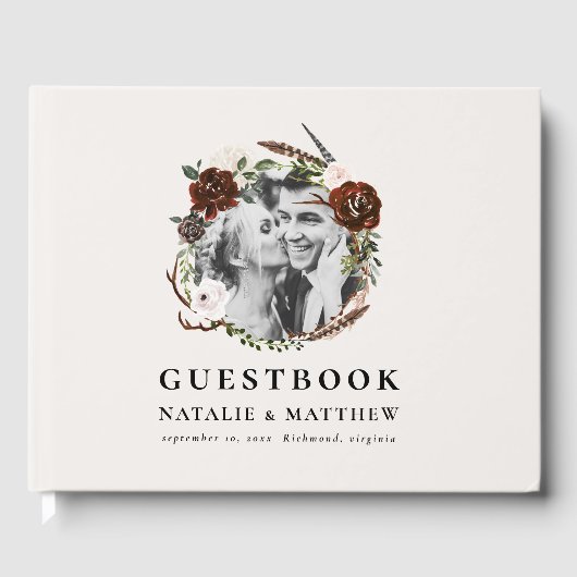 Rustic Foliage and Antler Wedding Gästebuch (Vorderseite)