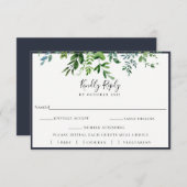 Rustic Foliage Navy Wedding RSVP Meal Choice Card (Vorne/Hinten)
