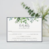 Rustic Foliage Navy Wedding RSVP Meal Choice Card Karte (Stehend Vorderseite)