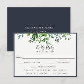 Rustic Foliage Navy Wedding RSVP Meal Choice Card Karte (Vorne/Hinten)