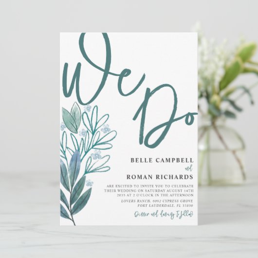 Rustic Foliage We Do Script Sage Green Wedding Einladung (Stehend Vorderseite)