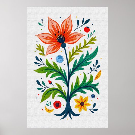 Rustic Folk Art Floral Tree Canvas Print Style Poster (Vorne)