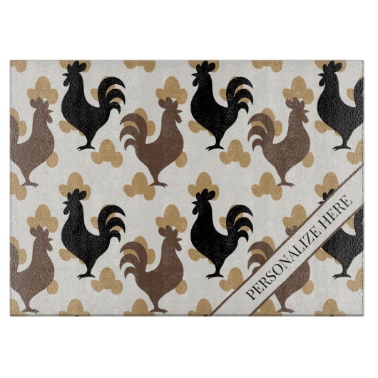 Rustic Folk Art Rooster Pattern, Farmhouse Kitchen Schneidebrett (Vorderseite)
