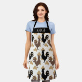 Rustic Folk Art Rooster Pattern, Farmhouse Kitchen Schürze (Getragen)