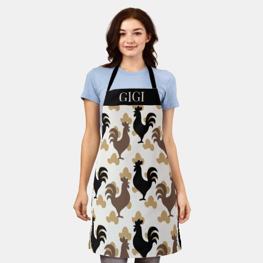Rustic Folk Art Rooster Pattern, Farmhouse Kitchen Schürze (Getragen)