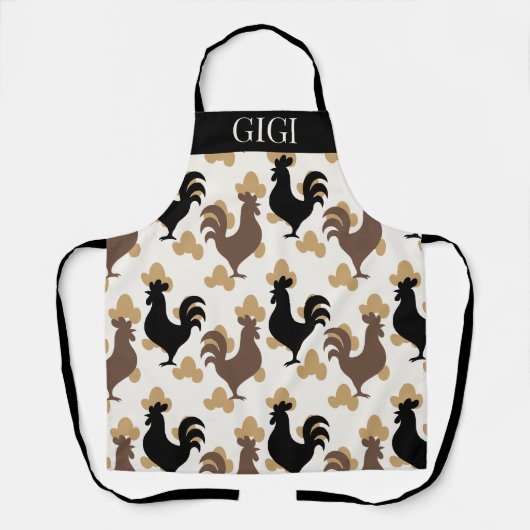 Rustic Folk Art Rooster Pattern, Farmhouse Kitchen Schürze (Vorderseite)