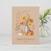 Rustic Folk Art Vase Flowers Pumpkin Friendsgiving Einladung (Stehend Vorderseite)