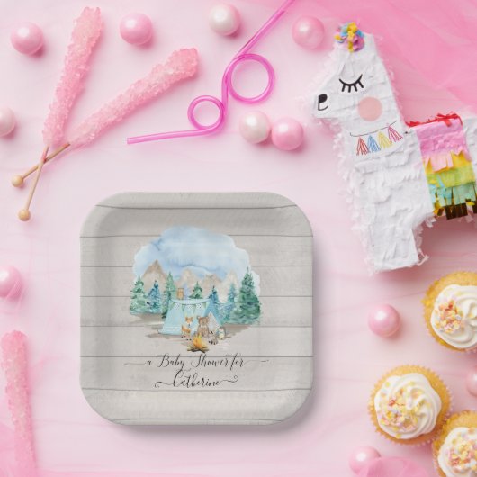 Rustic Forest Animals Deer Bear Boy Baby Shower Pappteller (Party)