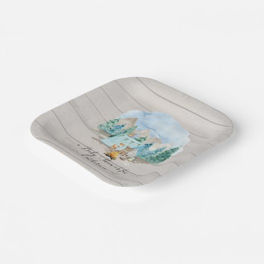Rustic Forest Animals Deer Bear Boy Baby Shower Pappteller (Gewinkelt)