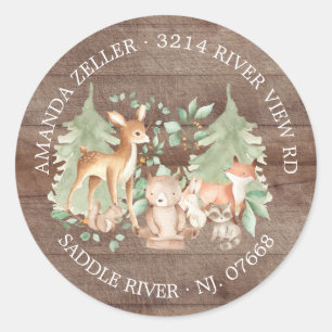 Rustic Forest Baby Dusche Rücksendeadresse Etikett Runder Aufkleber