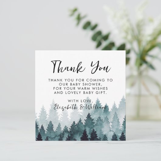 Rustic Forest Baby Dusche Vielen Dank Dankeskarte (Stehend Vorderseite)