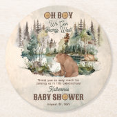 Rustic Forest Bearly Wait Baby Dusche Vielen Dank Runder Pappuntersetzer (Vorderseite)