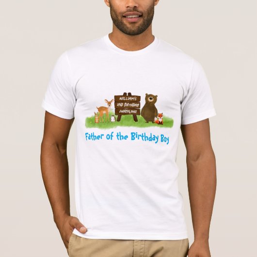Rustic Forest Birthday Party Animals Father T-Shirt (Vorderseite)