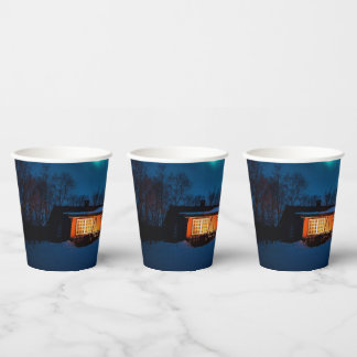 Rustic Forest Cottages & Cozy Cabins Nature Aurora Pappbecher