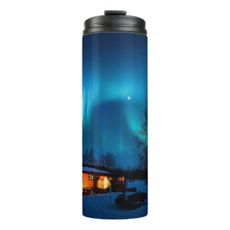 Rustic Forest Cottages & Cozy Cabins Nature Aurora Thermosbecher