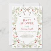 Rustic Forest Floral Bow Neutral Baby Shower Einladung (Vorderseite)