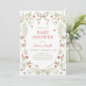 Rustic Forest Floral Bow Neutral Baby Shower Einladung (Stehend Vorderseite)