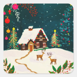 Rustic Forest Foliage Autumn Winter Berries  Quadratischer Aufkleber