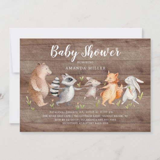 Rustic Forest Friends Kinderdusche Einladung (Vorderseite)