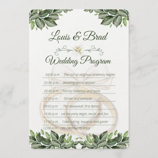 Rustic Forest Greenery Floral Wedding Program Card Programm (Vorderseite)