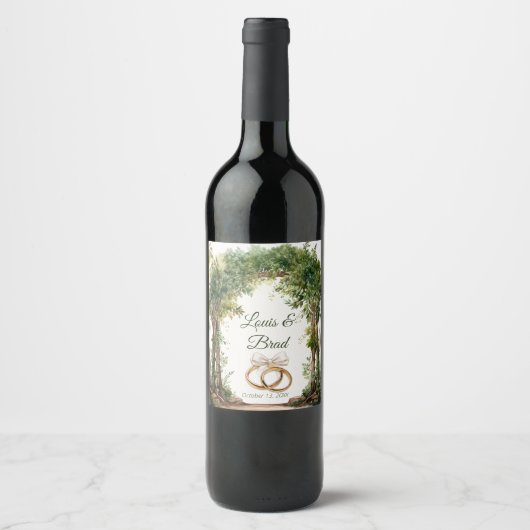 Rustic Forest Greenery Wedding Wine Bottle Label Weinetikett (Vorderseite)