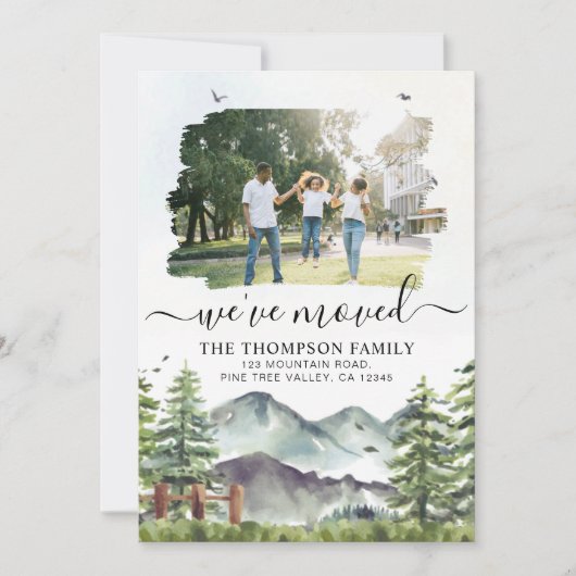 Rustic Forest Mountain We've Moved Photo Moving Ankündigung (Vorderseite)